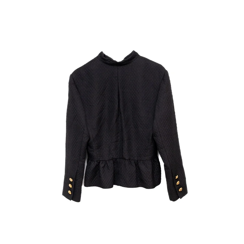 Vntg Yves Saint Laurent Variation Quilted Peplum Jacket Black Gold Button Sz:US8 - Picture 3 of 8